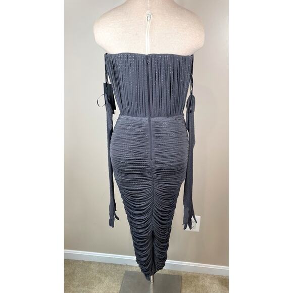 Alex Perry Strapless Sweetheart Ruched Crystal Jersey Iron Gray Midi Dress Sz 4 - Picture 11 of 13